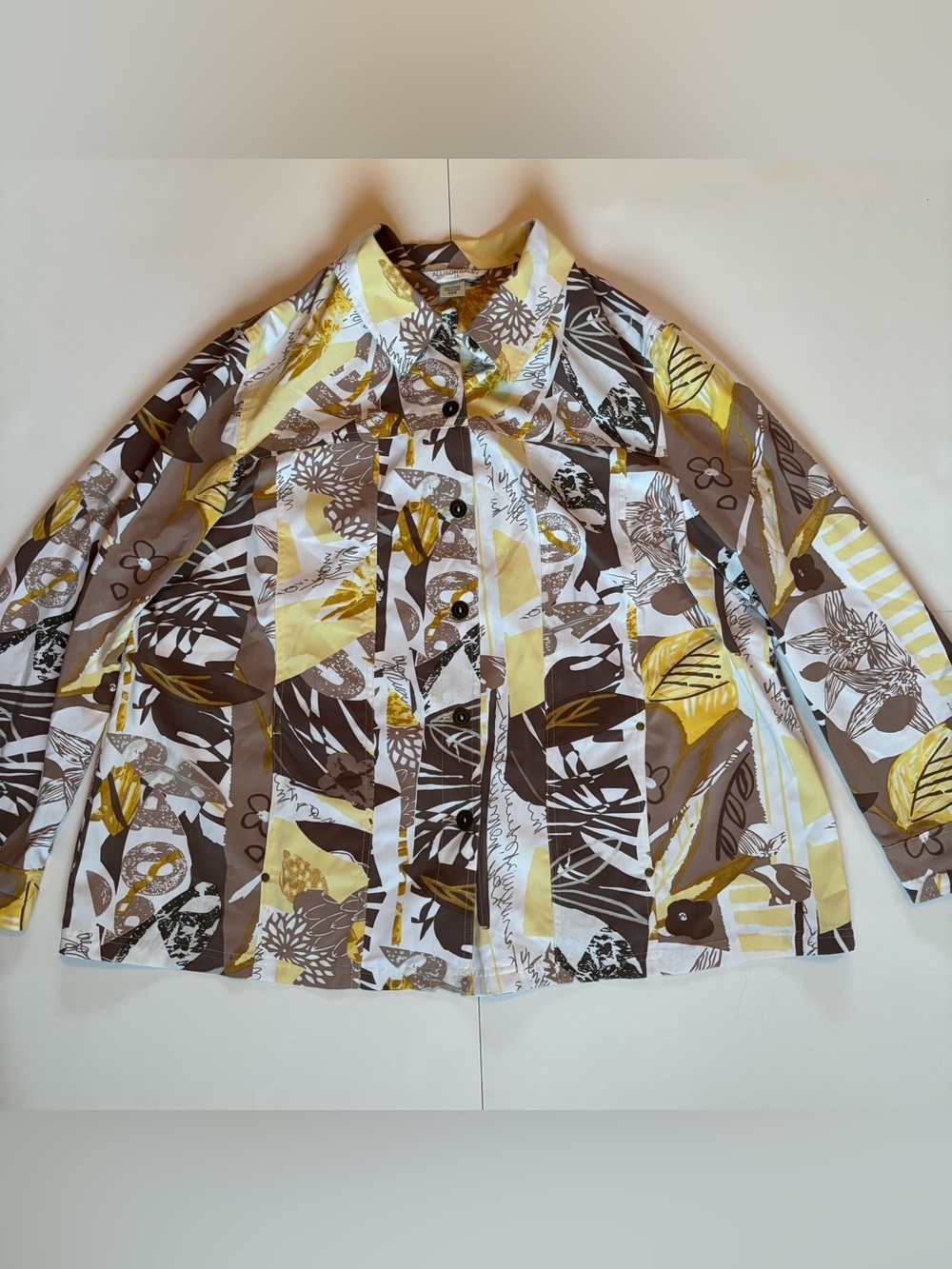 Allison Daley Yellow, Brown & White Floral Button-Up Blouse